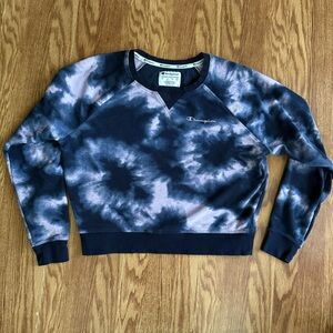 Champion Navy Tie Dye Crew Neck Cropped Sweatshirt
